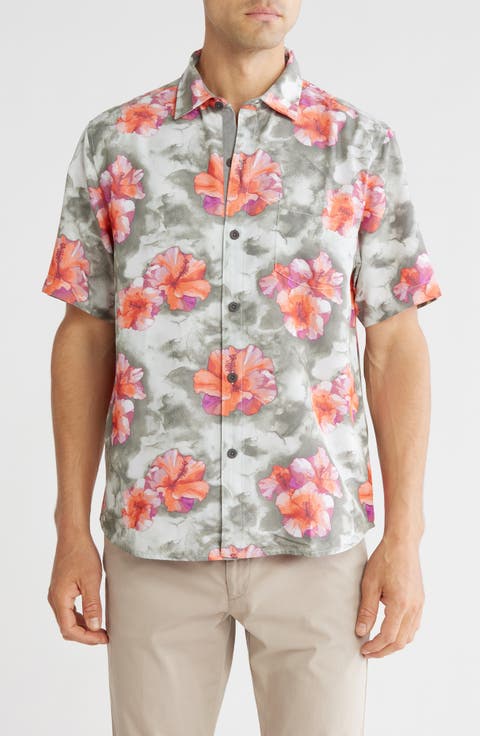 Coconut Point Stormy Blues Short Sleeve Button-Up Shirt