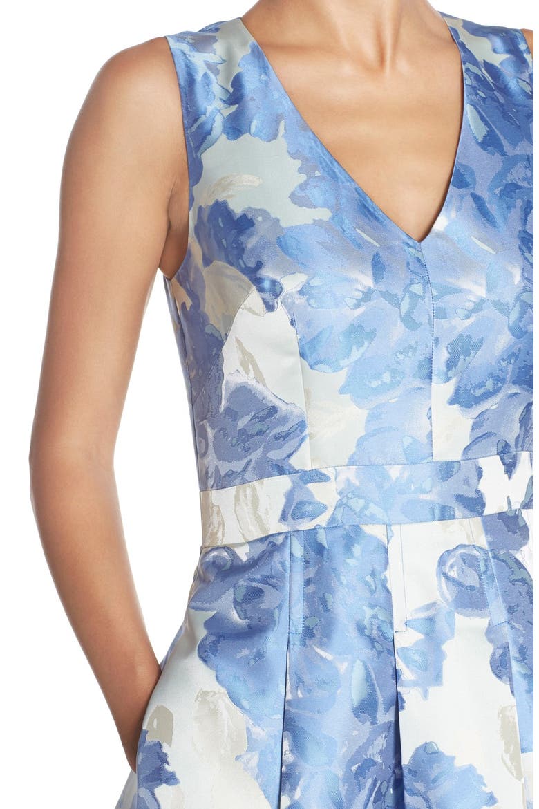 Floral Jacquard Fit & Flare Dress, Alternate, color, BLUE PRINT