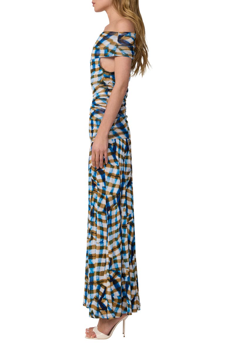 Diane von Furstenberg Cynthia Plaid Off the Shoulder Drop Waist Dress, Alternate, color, Picnic Plaid Corfu
