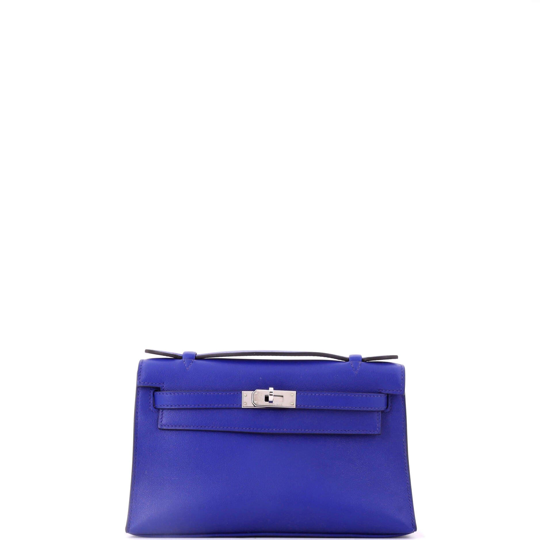 Pre-Owned Hermes Kelly Pochette Swift, Main, color, Bleu Electrique
