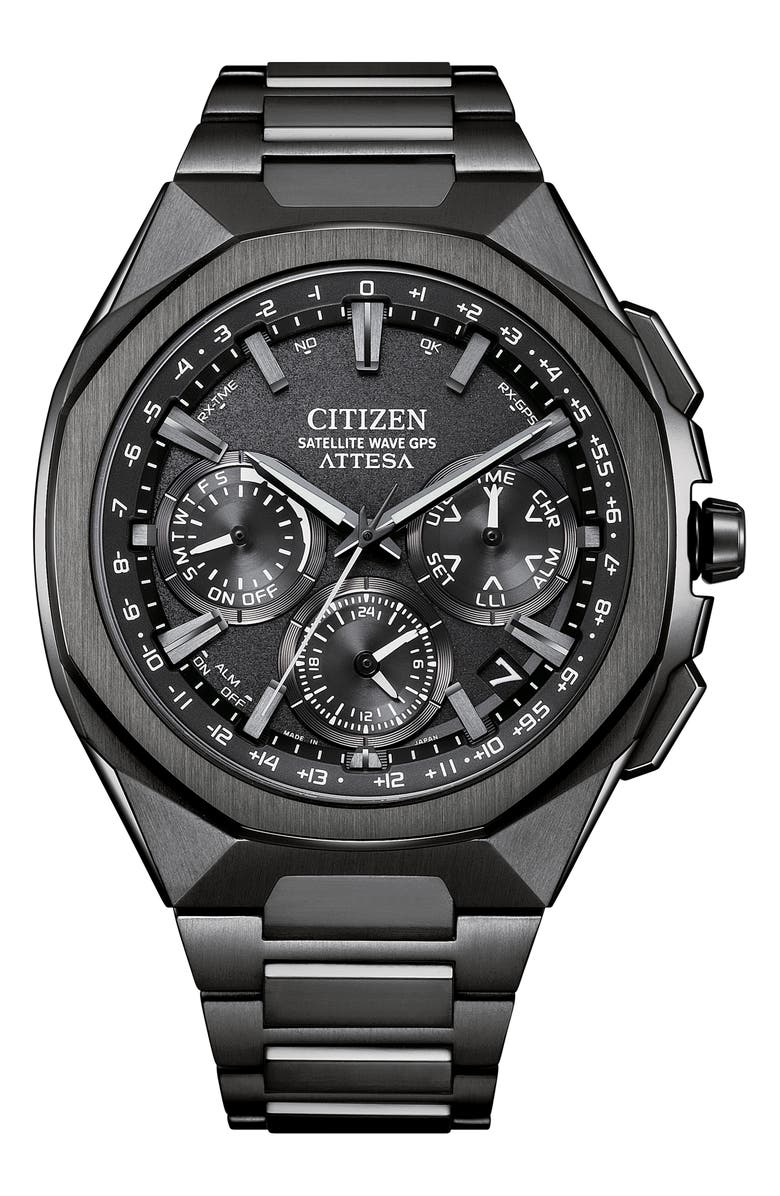 Citizen Attesa Satellite Wave GPS Eco-Drive Super Titanium<sup>™</sup> Bracelet Watch, 43.2mm, Main, color, Gray