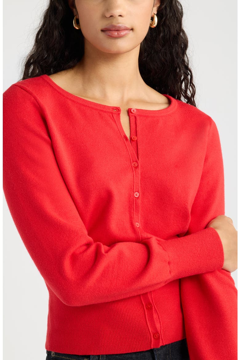 Softluxe Crewneck Cardigan, Alternate, color, RED SALSA