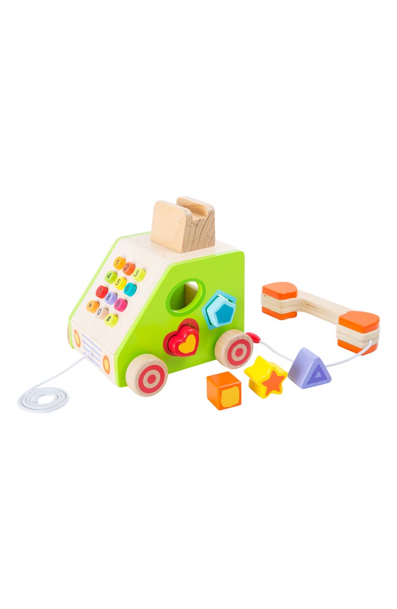 SMALL FOOT Wood Telephone Shape Sorter Pull Along Toy, Alternate, color, 