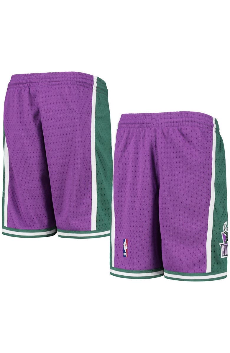 Mitchell & Ness Youth Mitchell & Ness Purple Milwaukee Bucks Hardwood Classics Swingman Shorts, Main, color, 