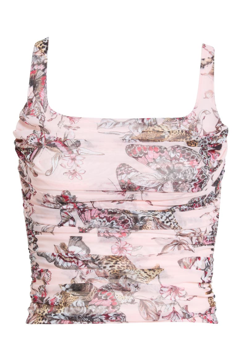 Rasha Butterfly & Jungle Print Shirred Tank Top, Alternate, color, LIGHT NECTAR PINK BUTTERFLY