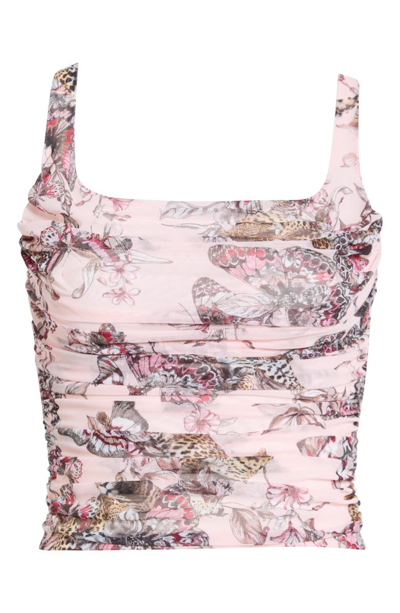 L'AGENCE Rasha Butterfly & Jungle Print Shirred Tank Top, Alternate, color, Light Nectar Pink Butterfly
