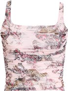 L'AGENCE Rasha Butterfly & Jungle Print Shirred Tank Top