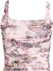 L'AGENCE Rasha Butterfly & Jungle Print Shirred Tank Top