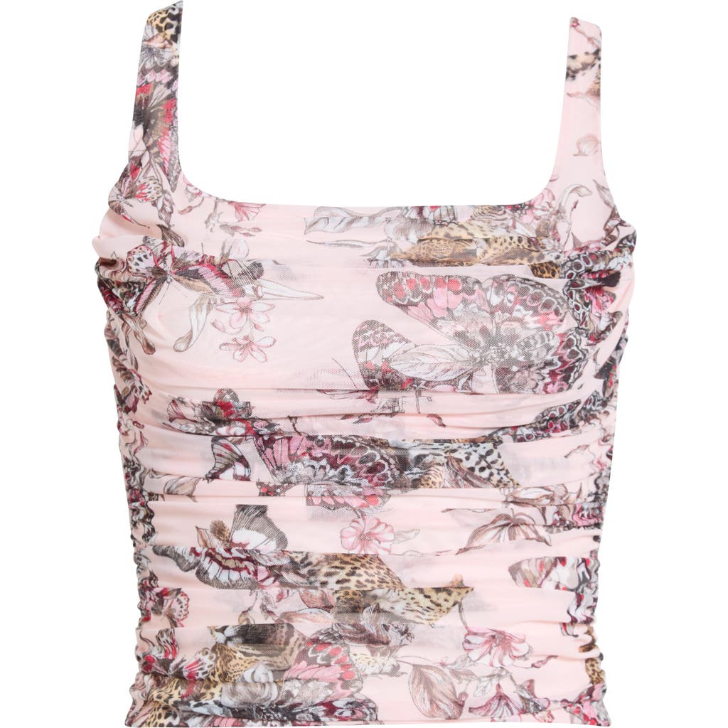 L'agence Rasha Butterfly & Jungle Print Shirred Tank Top