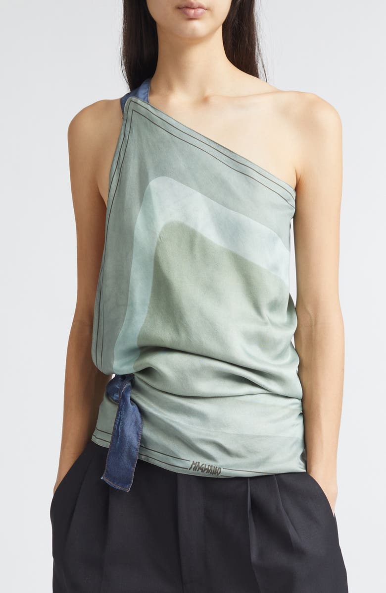 Magliano Manifesto Silk Scarf One-Shoulder Halter Top, Main, color, Green