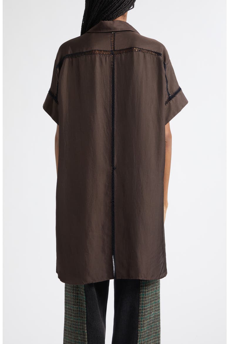 Timour Silk Shirt with Crochet Trim, Alternate, color, MOLASSES
