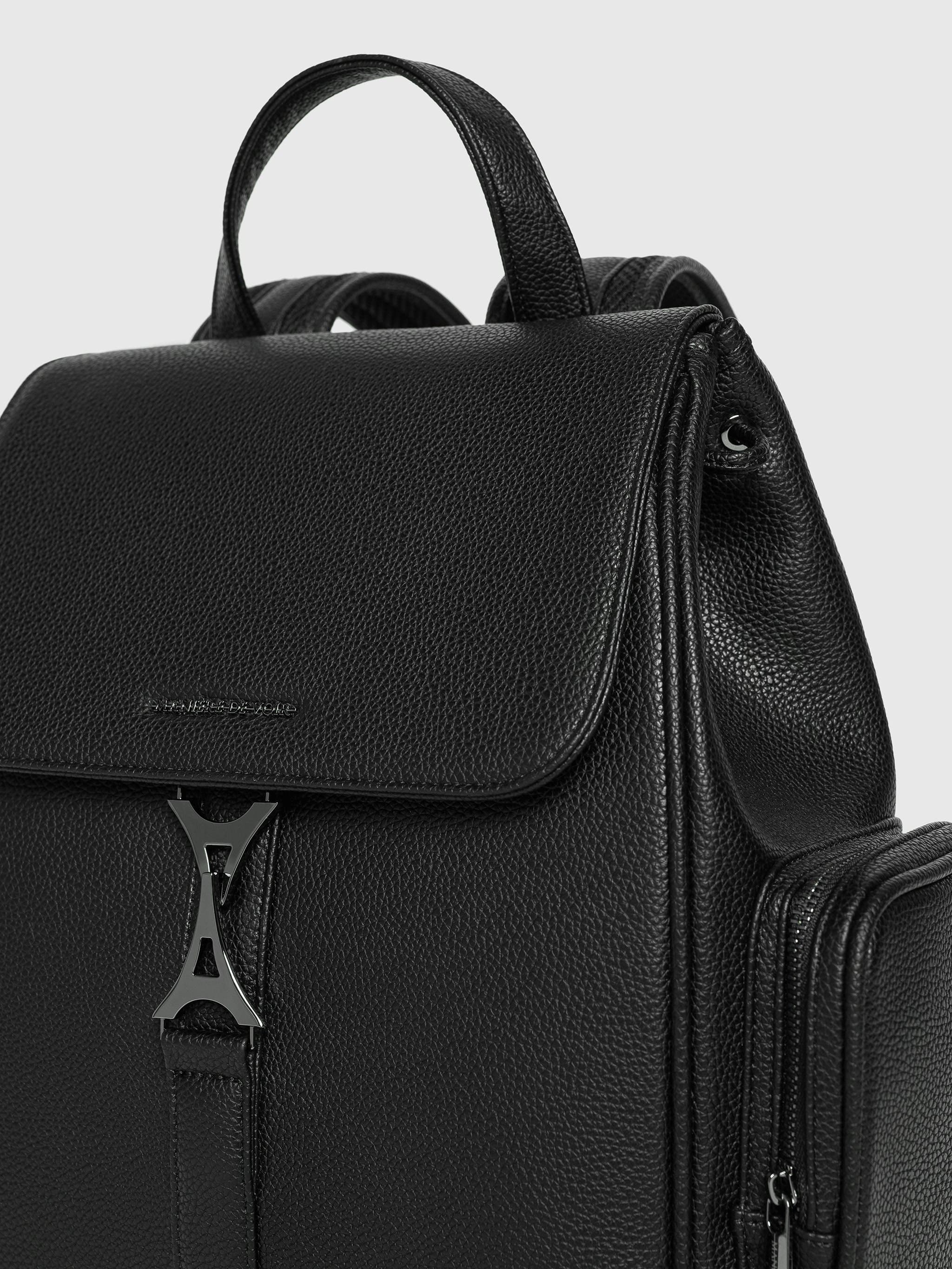 Manière De Voir Maloe Pebbled Leather Eiffel Clasp Backpack, Alternate, color, Black