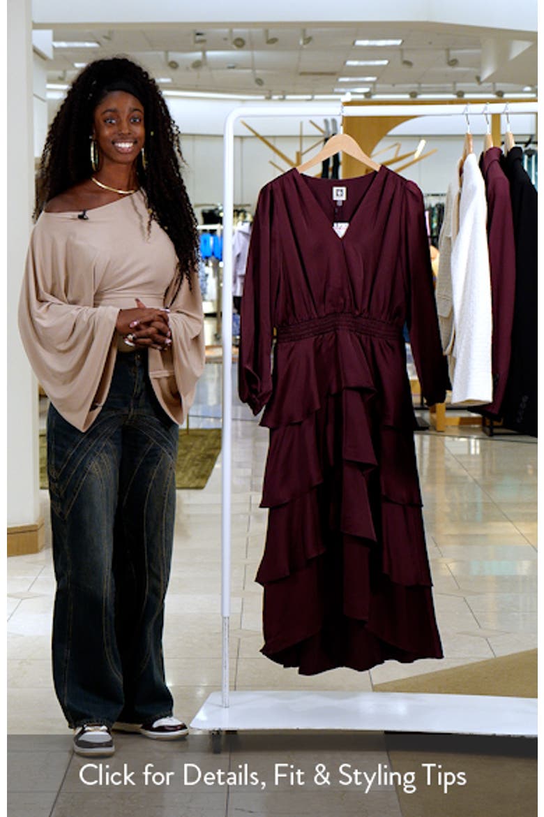 Long Sleeve Tiered High-Low Satin Dress video