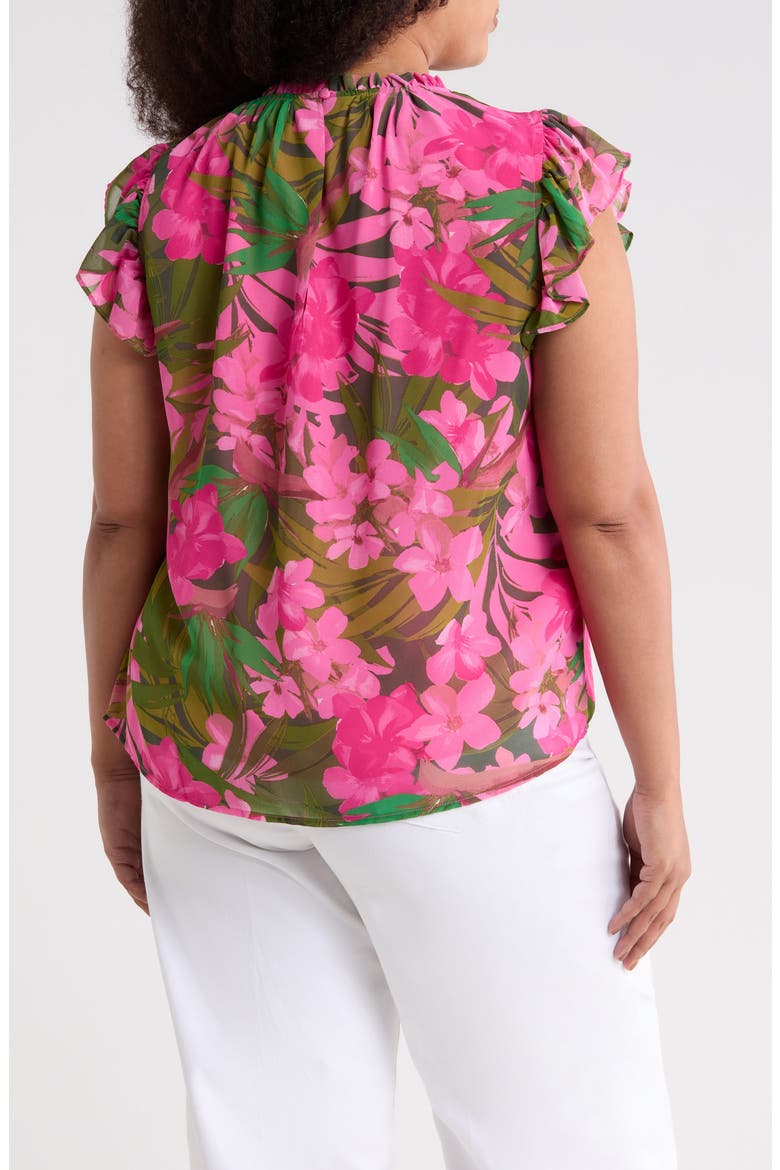 Dandi Floral Veda Cap Sleeve Top, Alternate, color, GREEN-PINK-CORAL