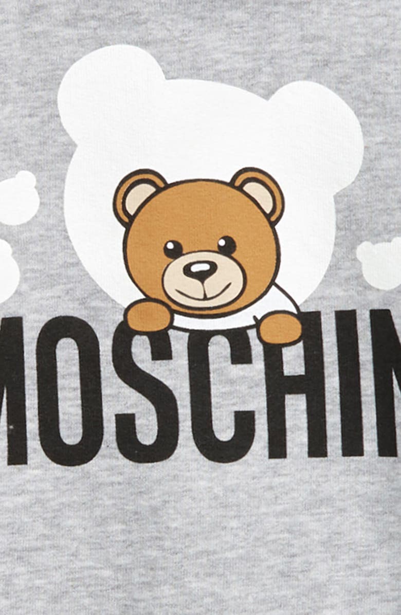 Moschino Bear Cloud Graphic Footie, Cap & Bib Set, Alternate, color, 