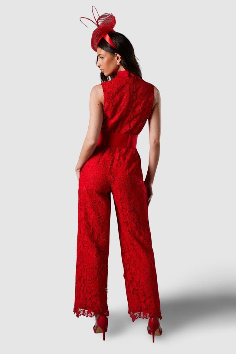 Lisa Lace Belted Jumpsuit, Alternate, color, Red