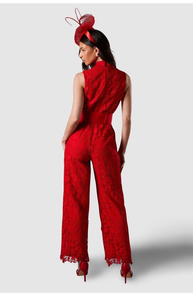 Coast Lisa Lace Belted Jumpsuit, Alternate, color, Red