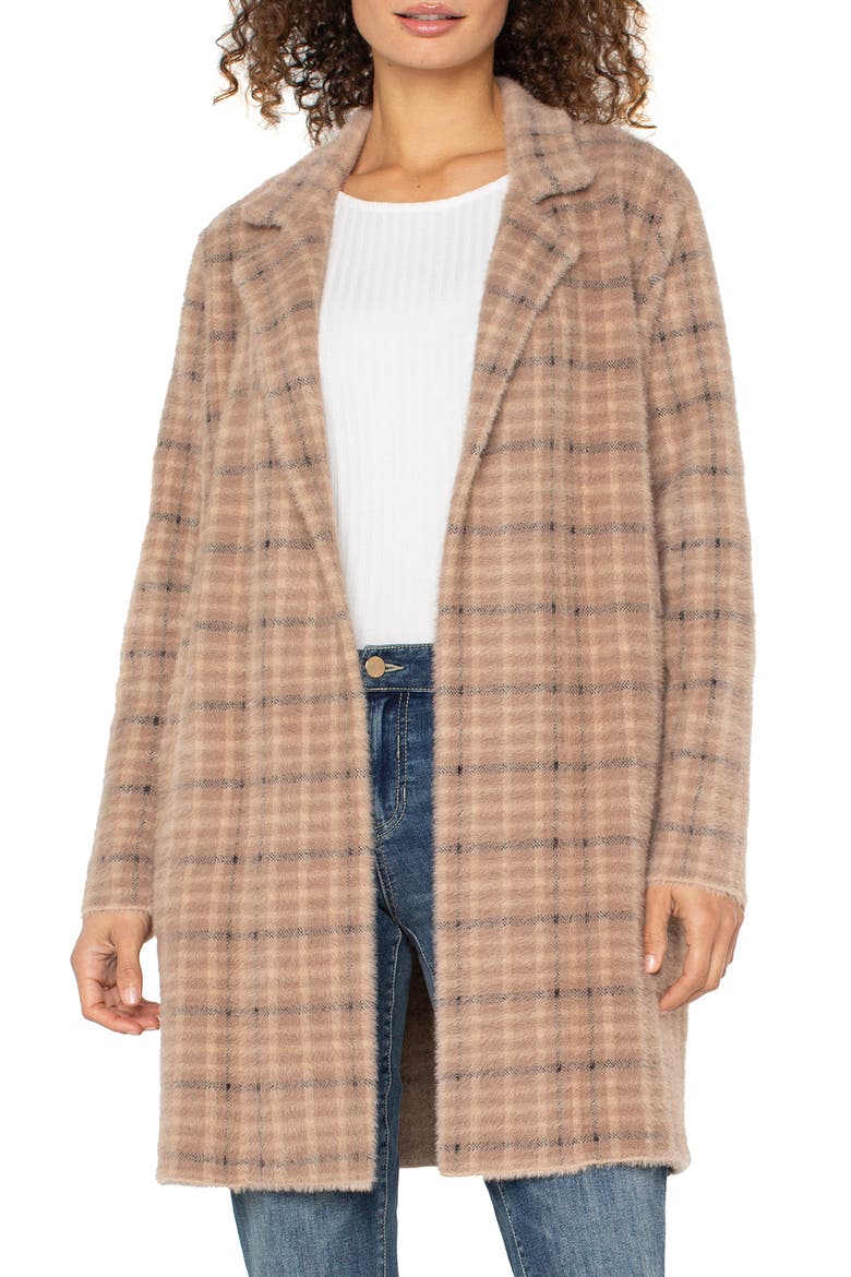 Coatigan Open Front Cardigan Sweater, Main, color, CAMEL CREAM PLAID