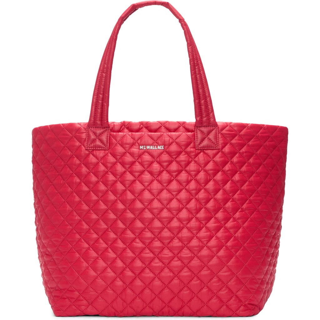 Mz Wallace Large Metro Deluxe Diamond Quilted Nylon Tote In Red