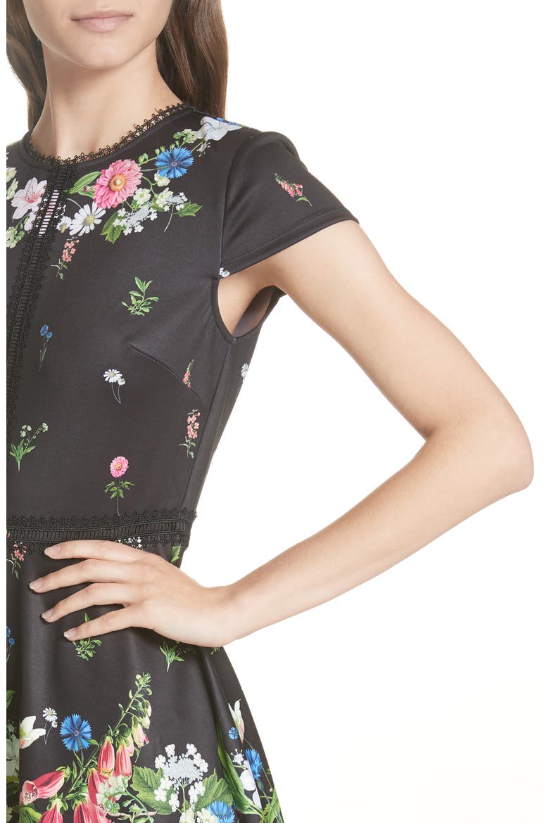 Daissie Florence Trim Skater Dress, Alternate, color, BLACK
