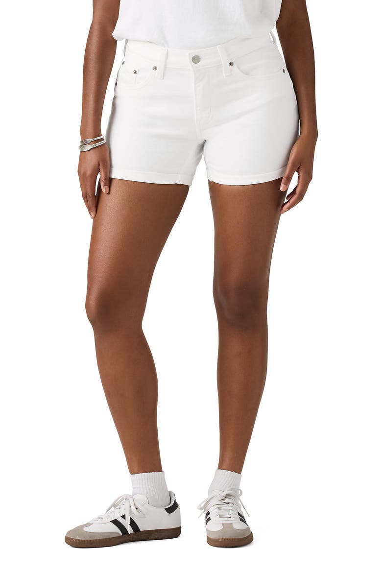 Mid Thigh Denim Shorts, Main, color, CHALK WHITE