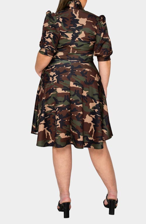 L I V D Outlaw Camo Tie Neck Flare Dress In Camo