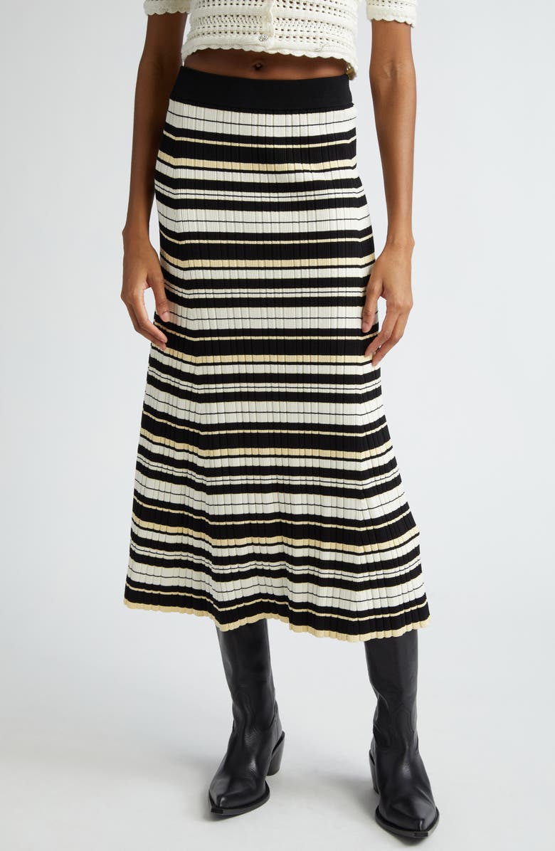 Ganni Futute Rib Stripe Midi Skirt, Main, color, Ivory Multicolour