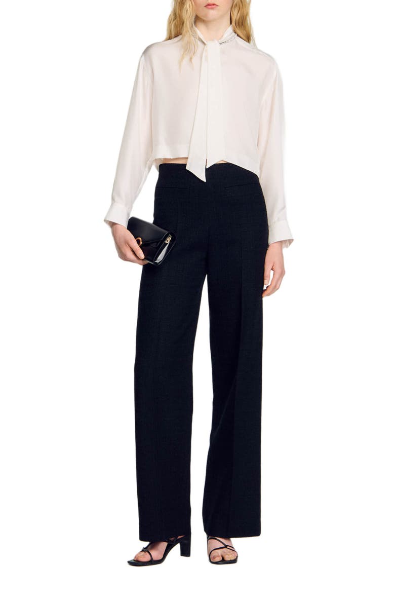 SANDRO Cropped silk shirt, Alternate, color,