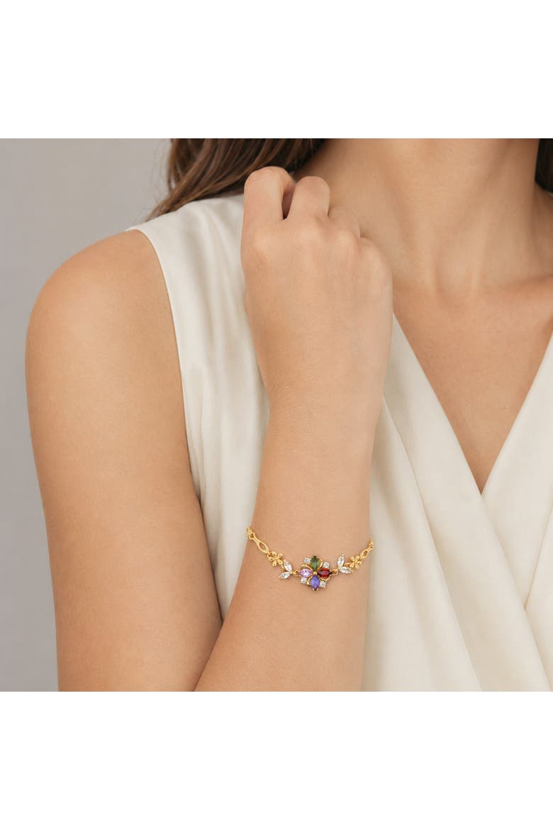18K Gold-Plated Botanical Multicolor Accent Link Bracelet, Alternate, color, Gold/Multicolor