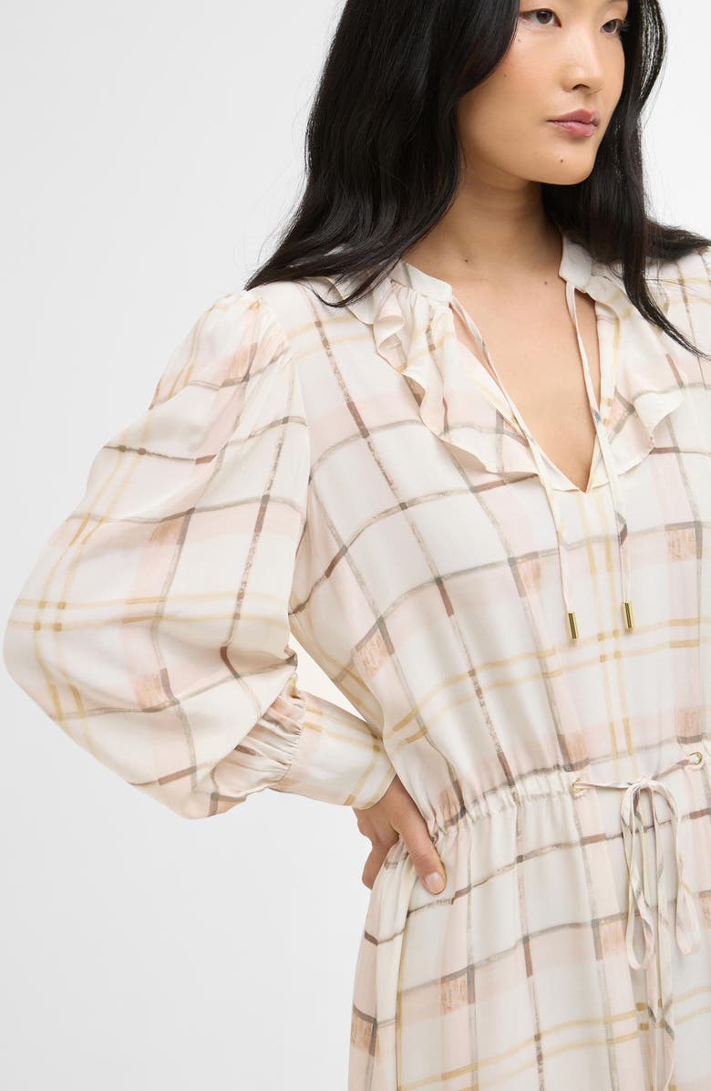 Barbour Asker Windowpane Plaid Long Sleeve Dress, Alternate, color, Silver Peony Painted Check