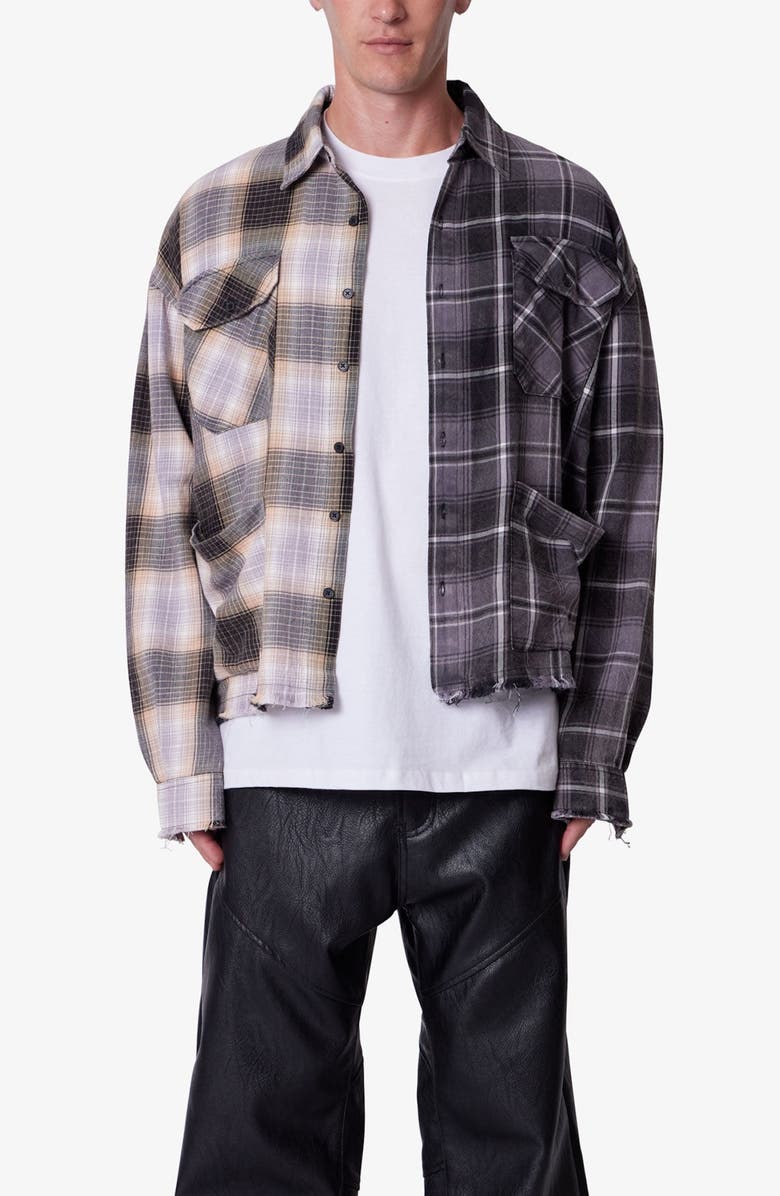 mnml Mixed Flannel Button-Up Shirt, Alternate, color, Olive/ Brown