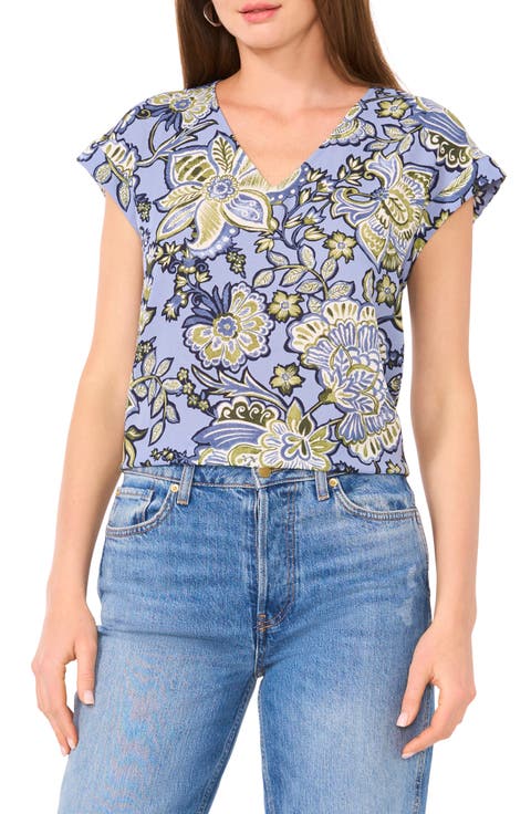 Floral Paisley Short Sleeve Popover Top
