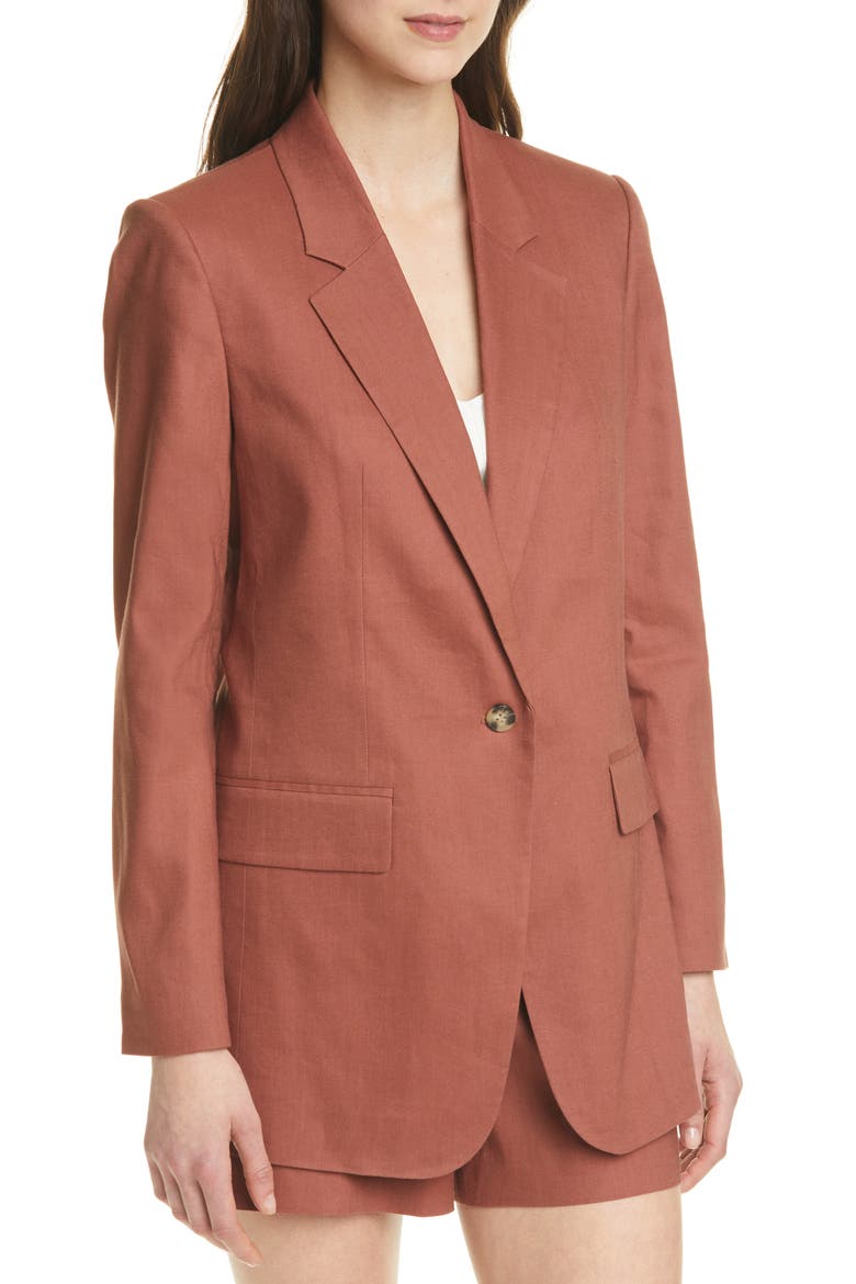 Linen Blend Blazer, Alternate, color, RUST