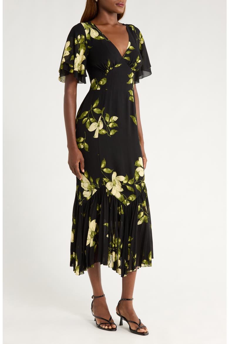Salvia Floral Flutter Sleeve Mermaid Dress, Alternate, color, MOOD FOR LOVE