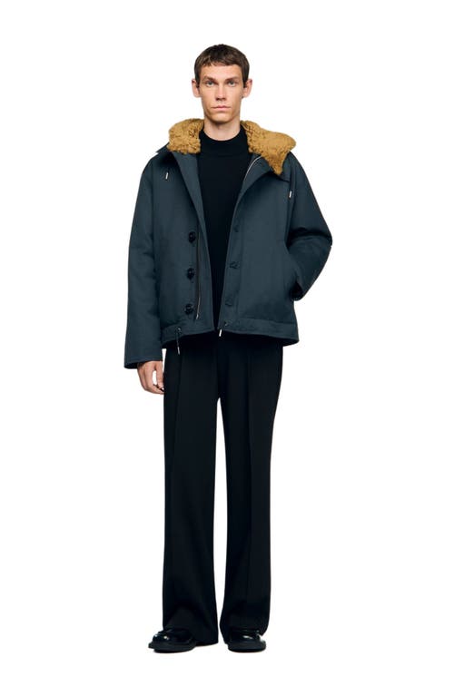 Sandro Hooded Cotton Parka In Blue