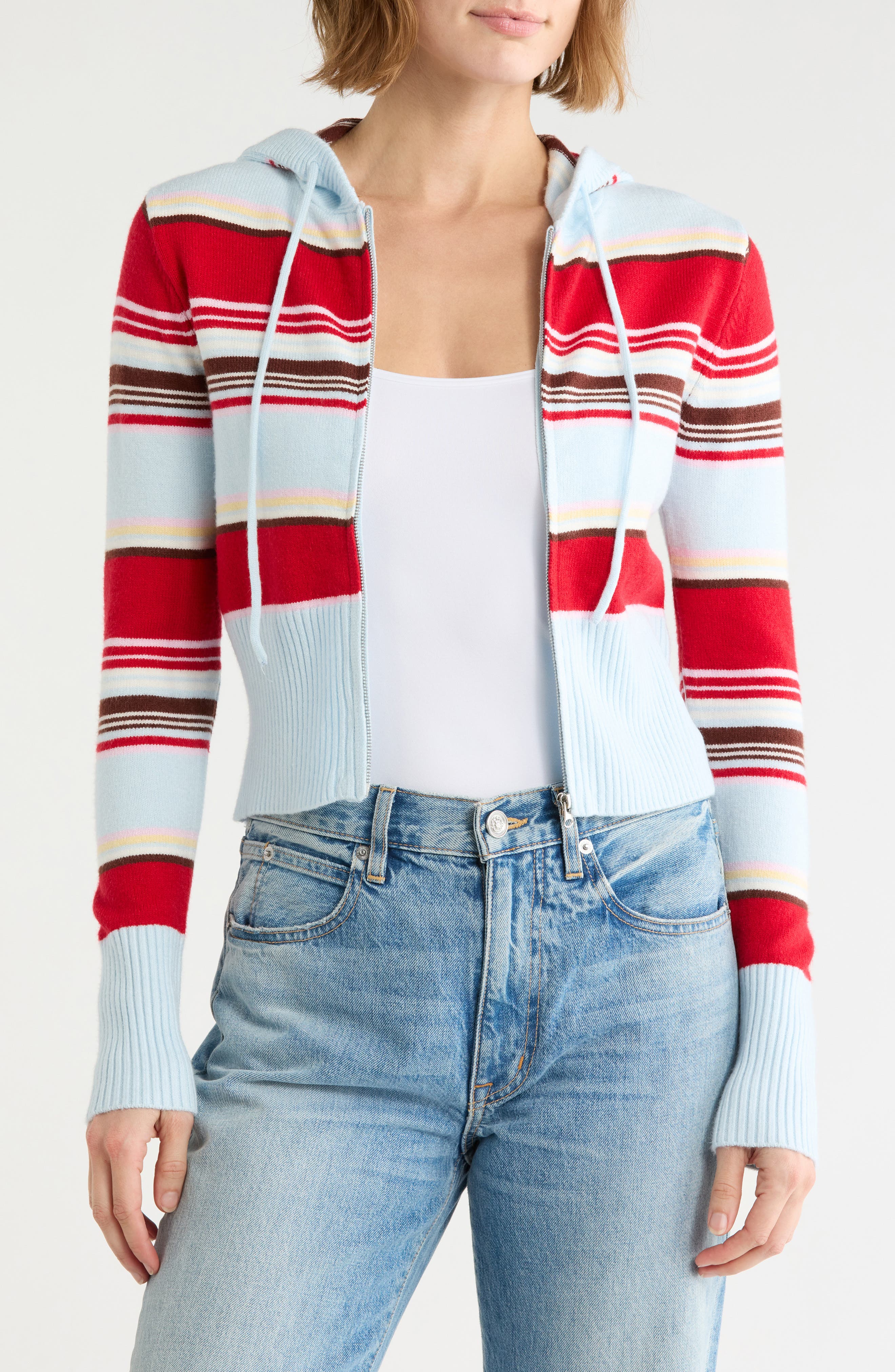 Striped Zip-Up Hooded Cardigan