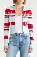 Madden Girl Striped Zip-Up Hooded Cardigan