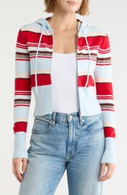 Madden Girl Striped Zip-Up Hooded Cardigan