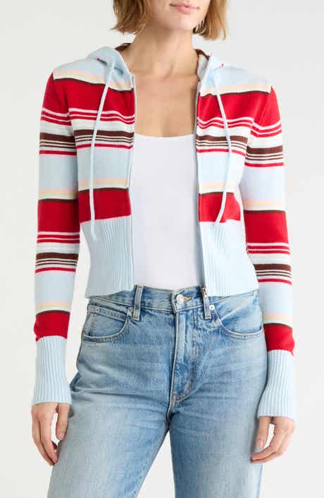 Striped Zip-Up Hooded Cardigan