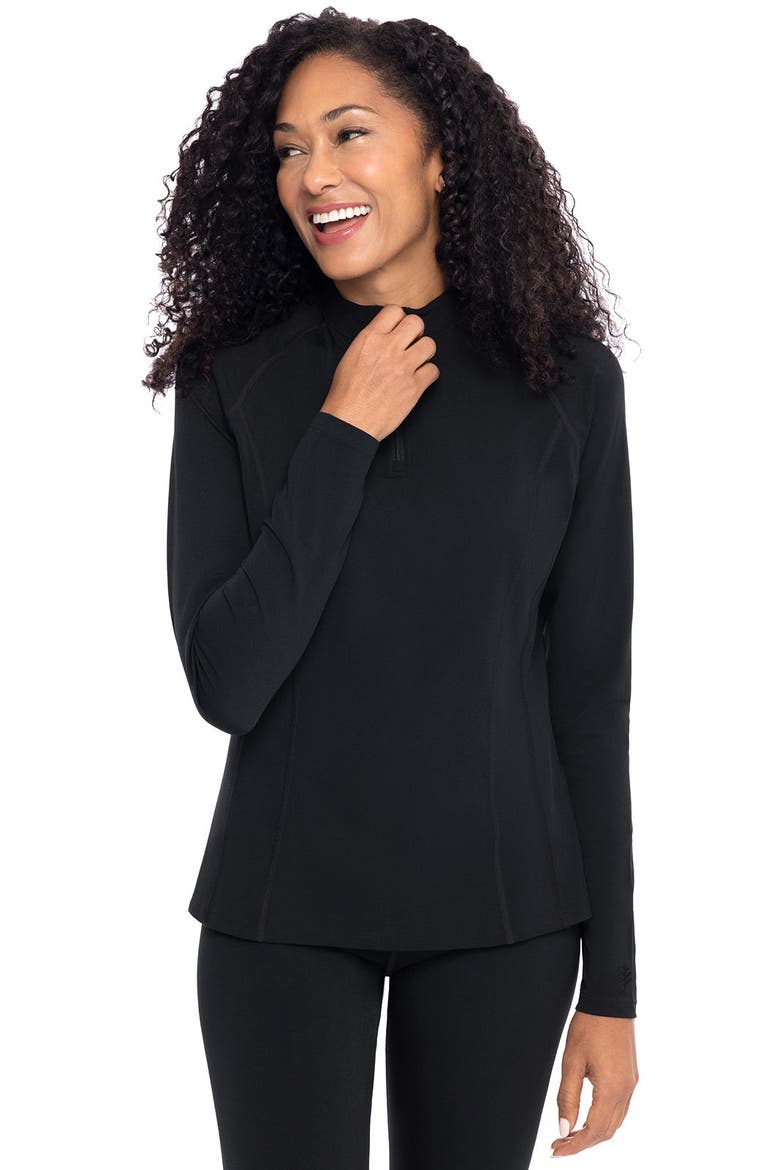 Women's Freestyle Quarter Zip Rash Guard with Long Sleeves, UPF 50+ Sun Protection, Alternate, color, Black