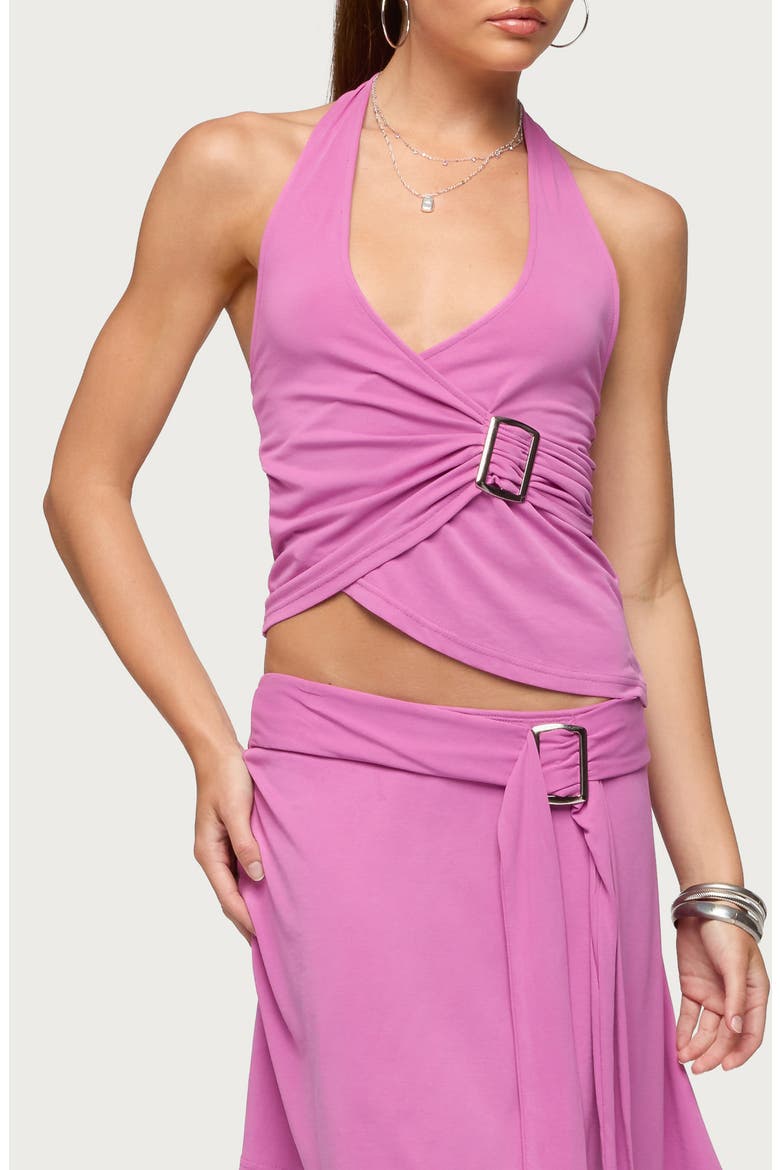 Fiori Buckle Halter Top, Main, color, PINK