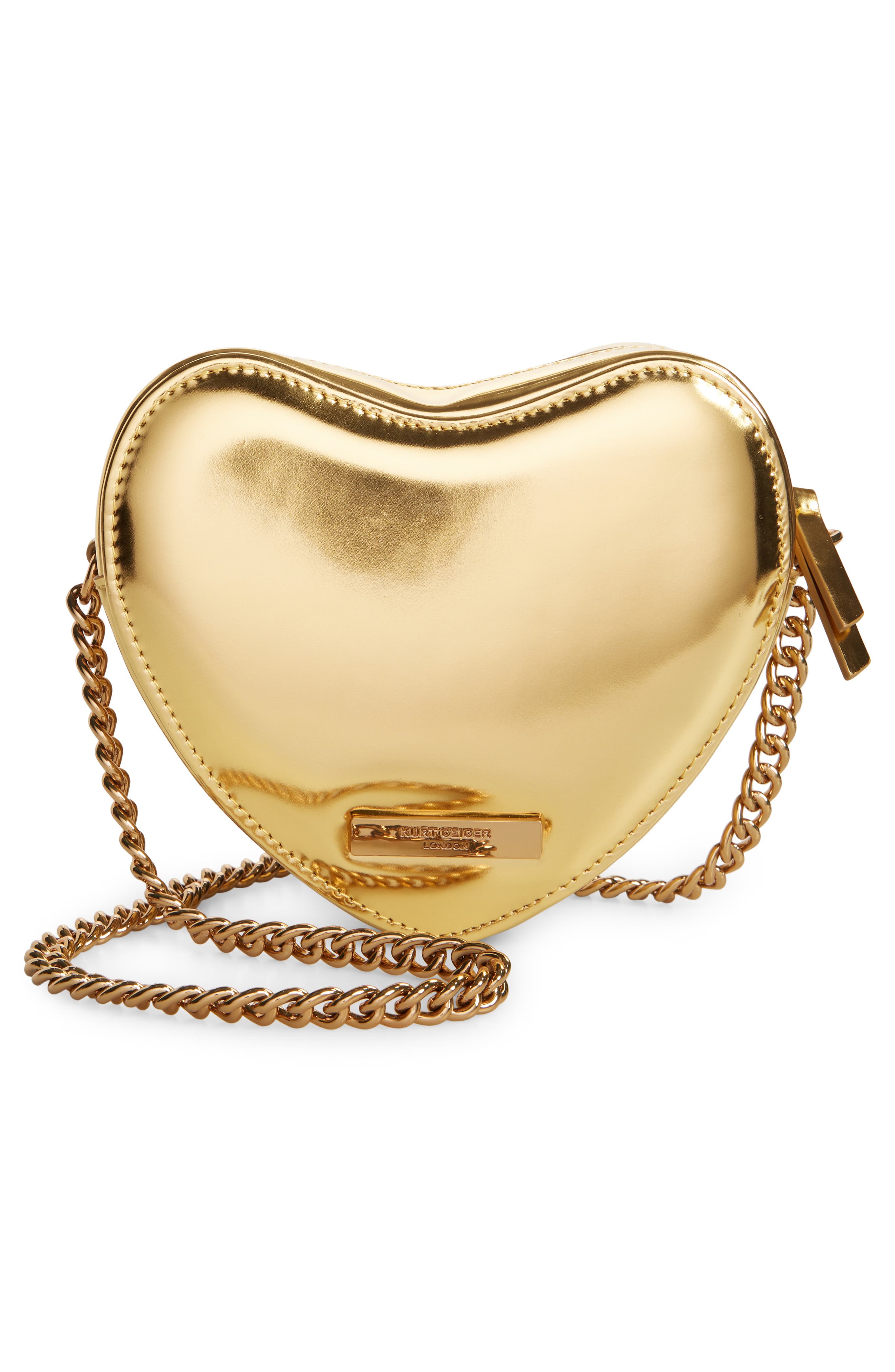 Kurt Geiger London Kensington Heart Metallic Leather Crossbody Bag, Alternate, color, 