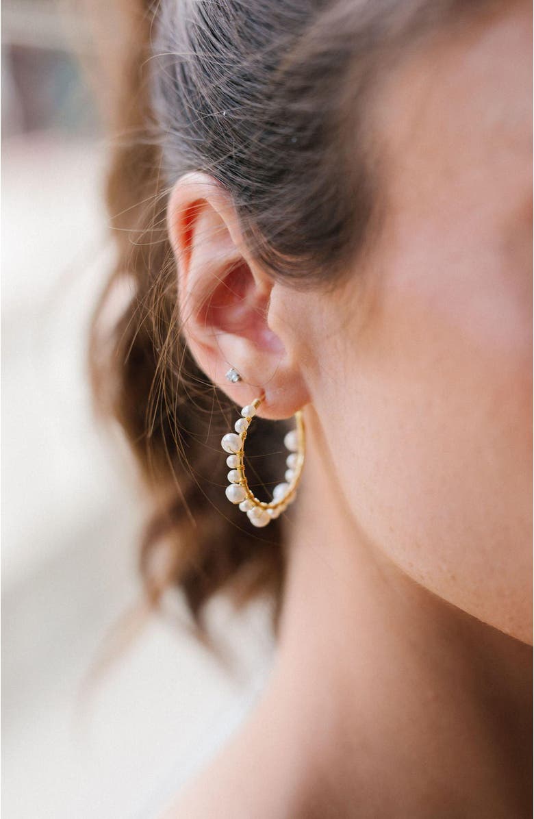 Untamed Petals Marin Pearl Wrapped Hoop Earrings, Alternate, color, Gold