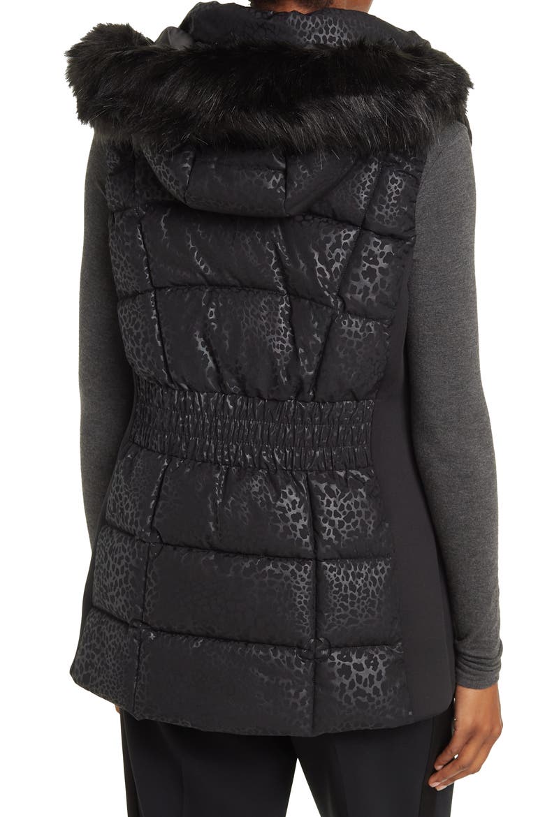 Faux Fur Trimmed Hooded Vest, Alternate, color, BLACK