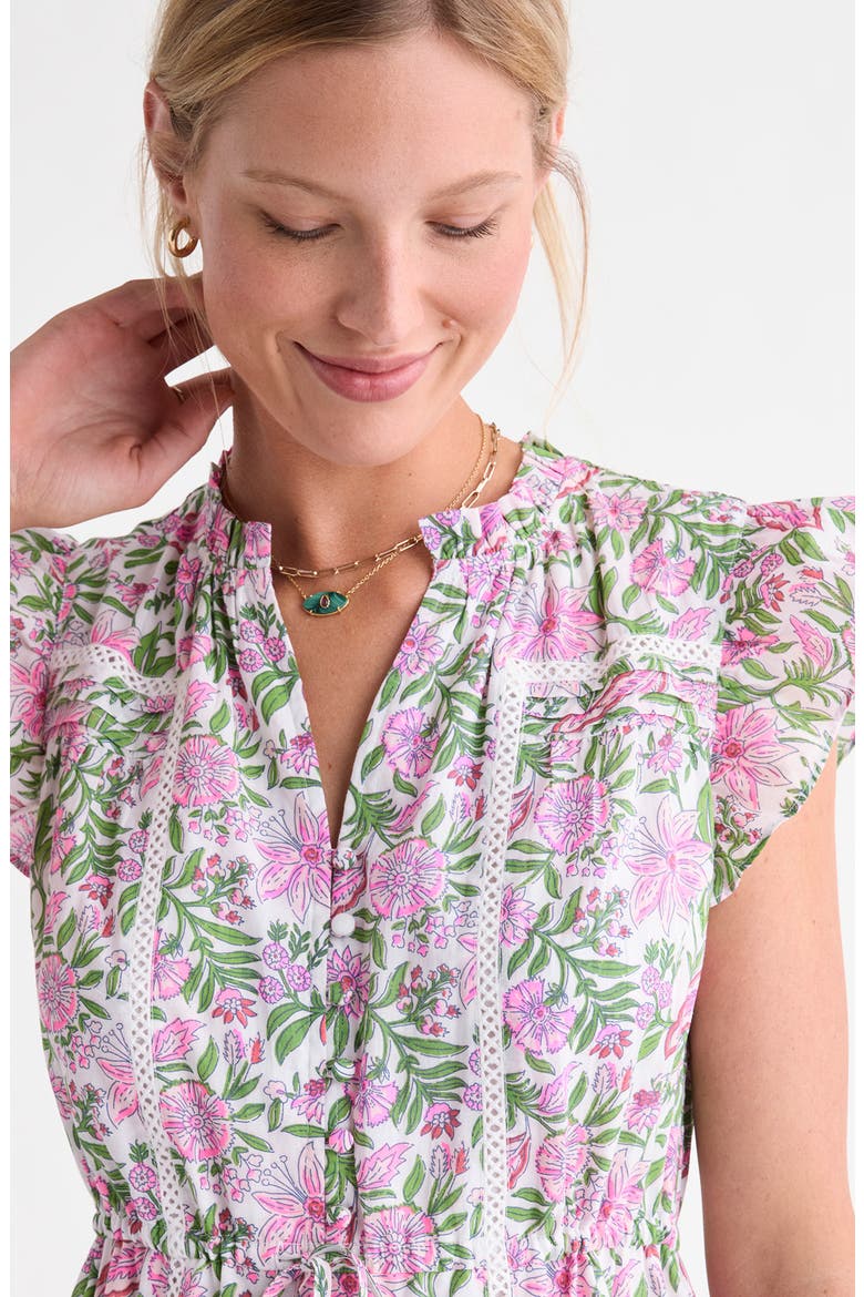 Abigail Floral Print Fluttering Sleeve Maxi Dress, Alternate, color, WHITE CAP BAYLEY