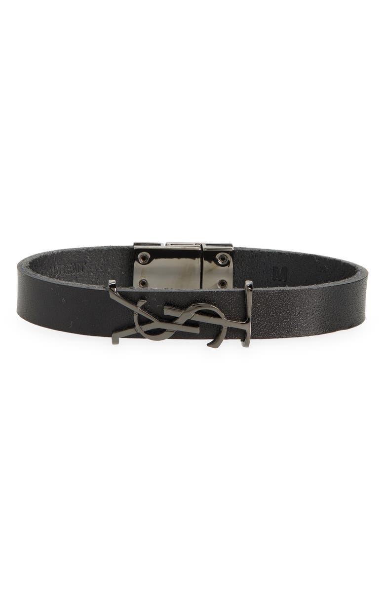 Saint Laurent YSL Leather Bracelet, Main, color, Nero