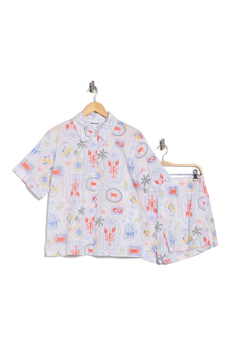 Patterned Shortie Pajamas, Alternate, color, WHITE- CORAL COASTAL VIGNETTE