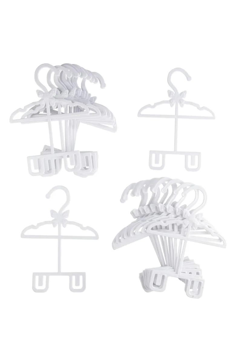 Dress Along Dolly Doll White Full-Outfit Clothes Hangers for 18" Dolls - 24pk - Compatible w American Girl- Unique Design Holds Your Top & Bottom at Once, Main, color, White
