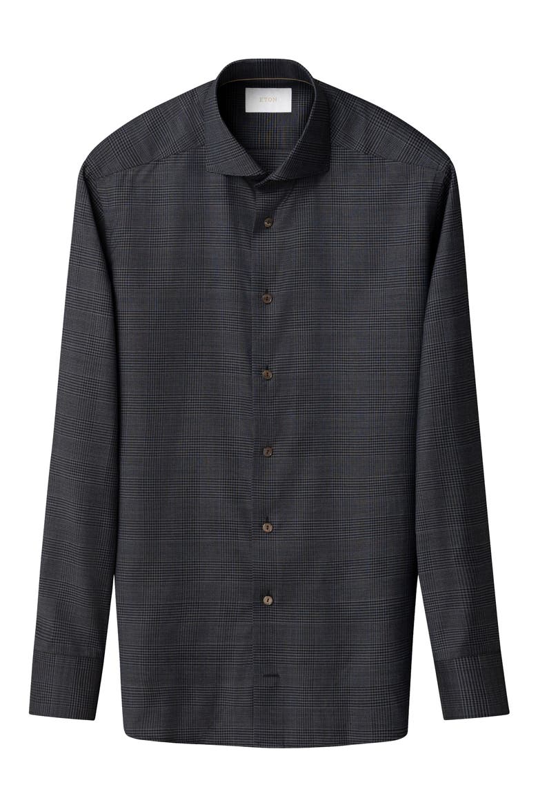 Slim Fit Check Merino Wool Button-Up Shirt, Alternate, color, DARK GREY