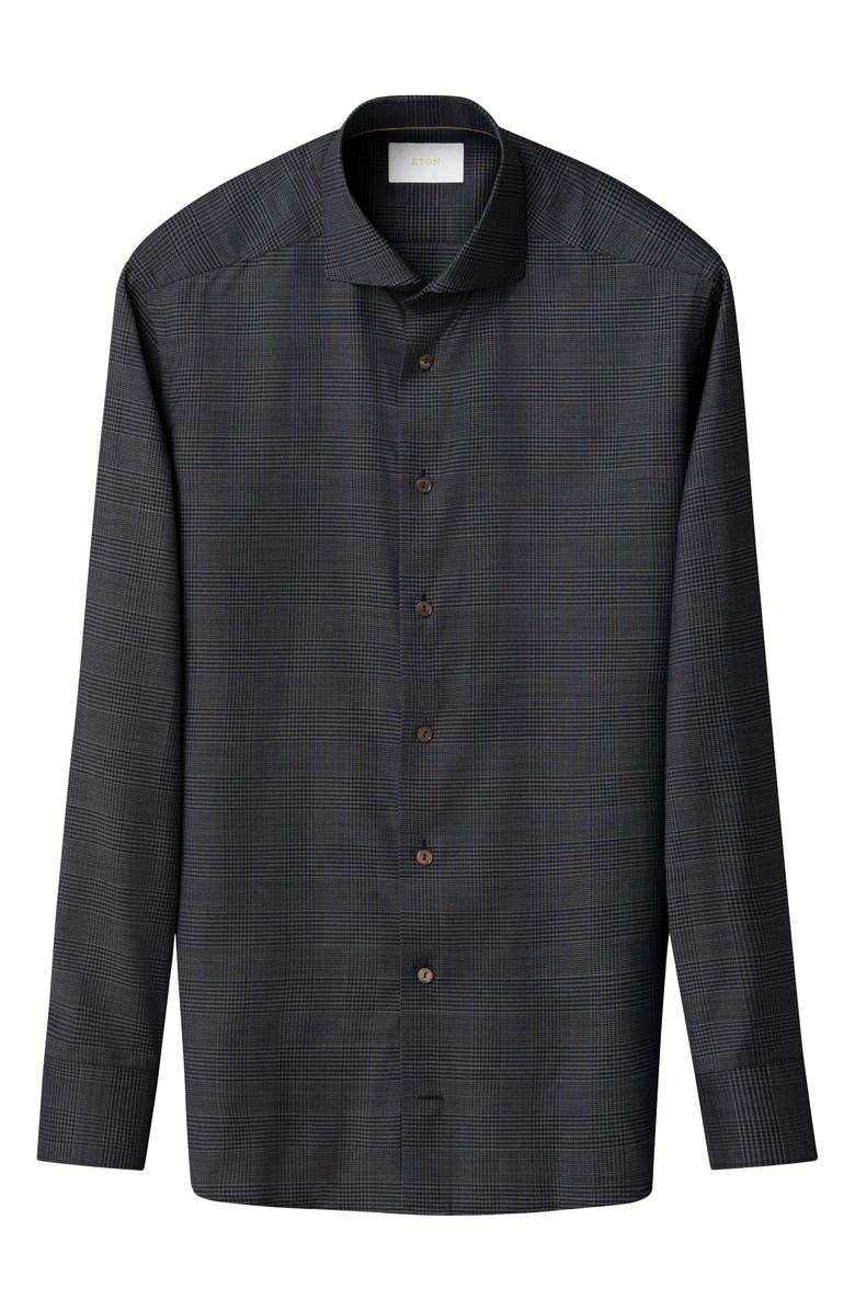 Eton Slim Fit Grey Glen Check Wool Dress Shirt, Alternate, color, Dark Grey